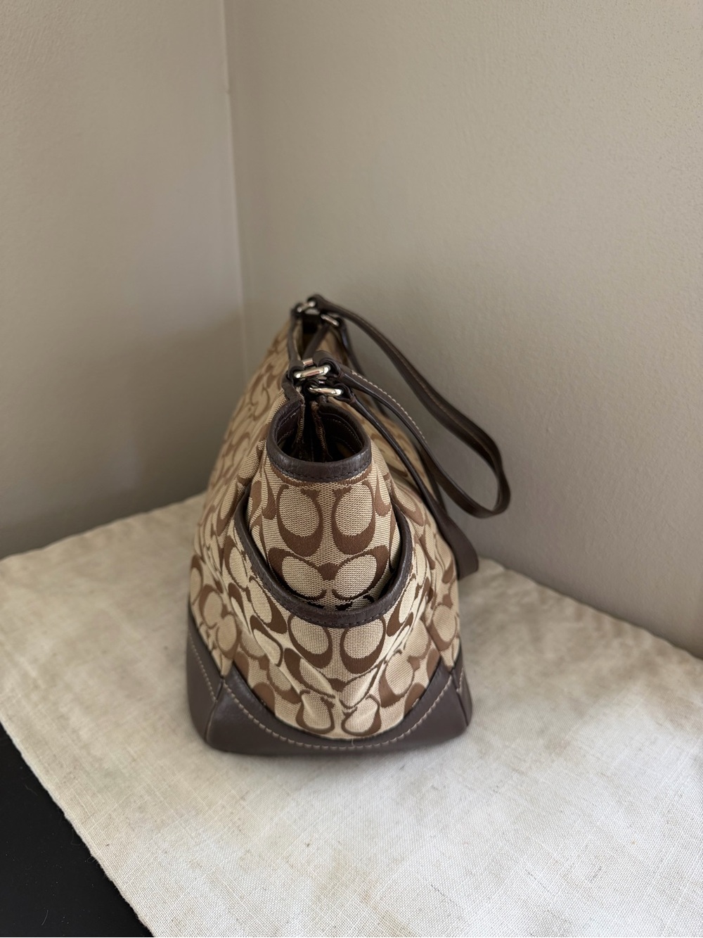 Coach Brown Signature Carrie Leather Tote - Picture 3 of 15